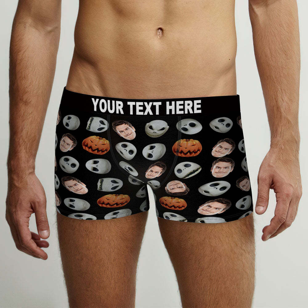 Custom Face Boxer Briefs Personalised Pumpkin Men's Boxer Shorts Halloween Gift - MyFaceSocksAu