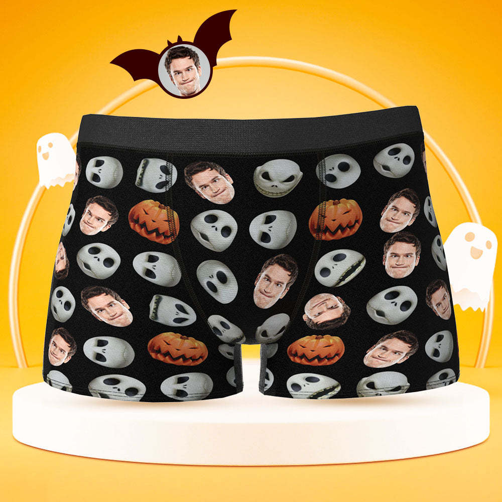 Custom Face Boxer Briefs Personalised Pumpkin Men's Boxer Shorts Halloween Gift - MyFaceSocksAu
