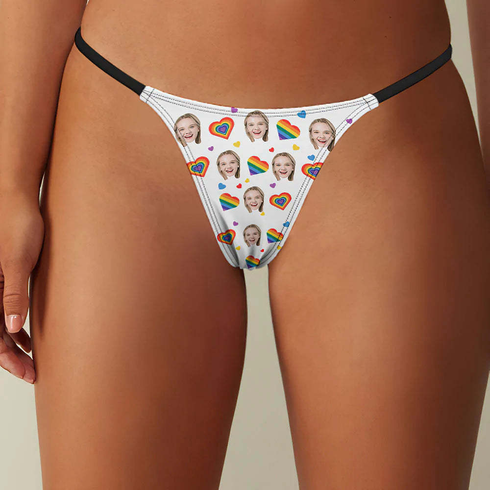 Custom Face Sexy Women's Tanga Thong Rainbow Hearts - MyFaceSocksAu