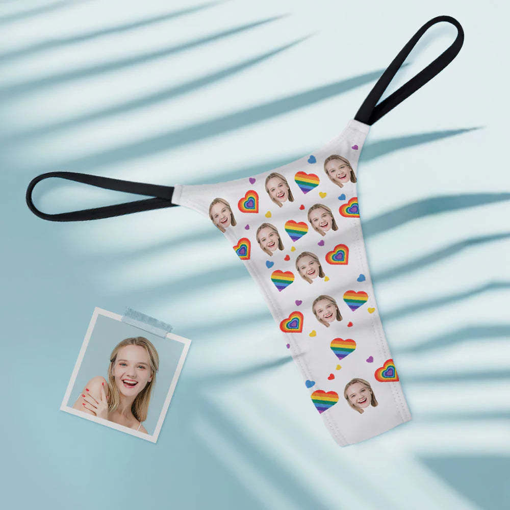 Custom Face Sexy Women's Tanga Thong Rainbow Hearts - MyFaceSocksAu