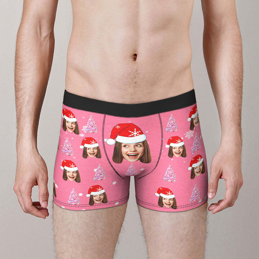 Custom Face Pink Christmas Tree Boxer Briefs Personalised Funny Christmas Gift - MyFaceSocksAu