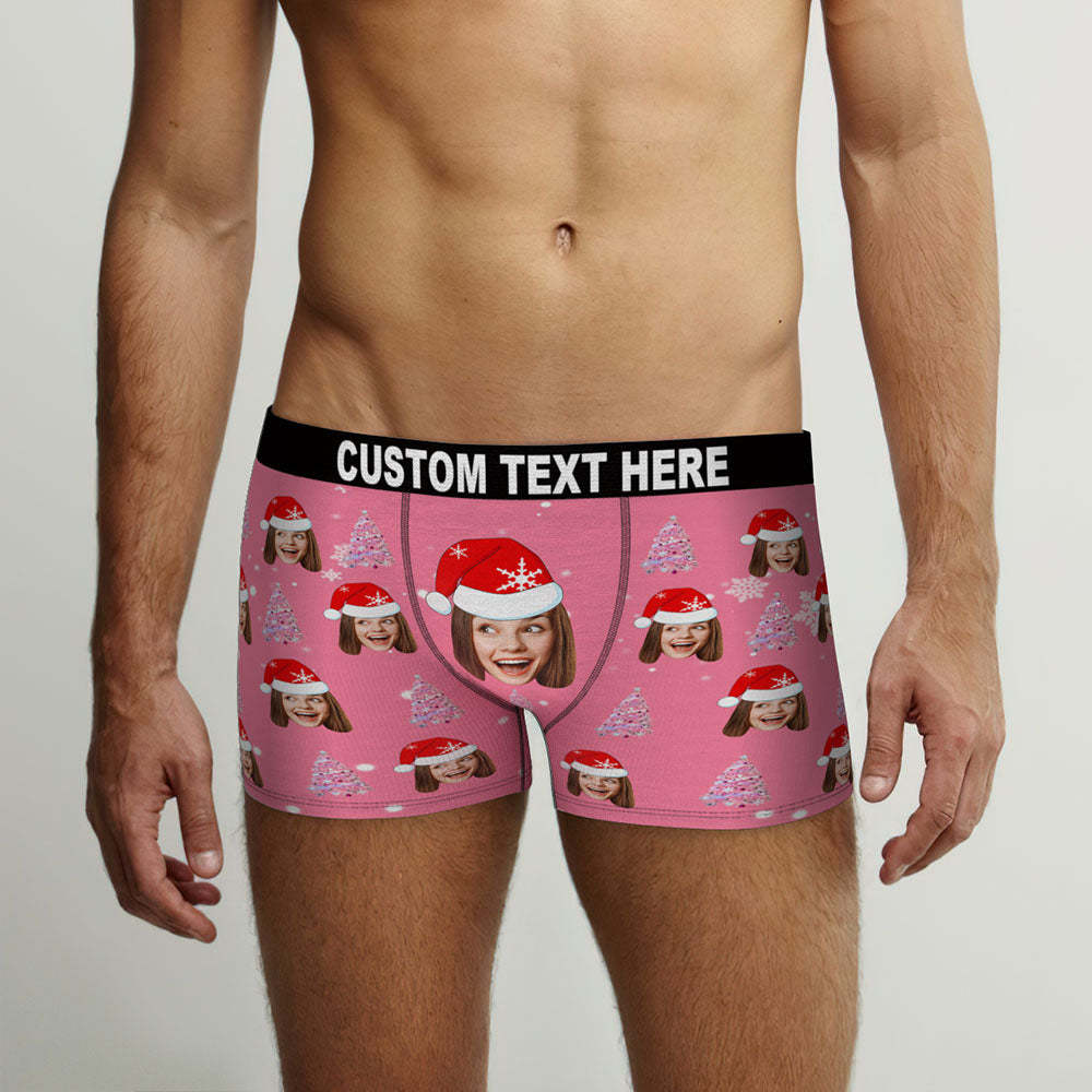Custom Face Pink Christmas Tree Boxer Briefs Personalised Funny Christmas Gift - MyFaceSocksAu