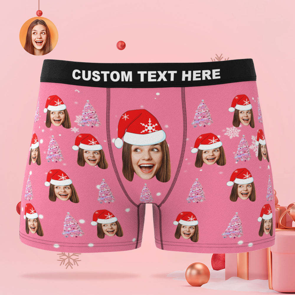 Custom Face Pink Christmas Tree Boxer Briefs Personalised Funny Christmas Gift - MyFaceSocksAu