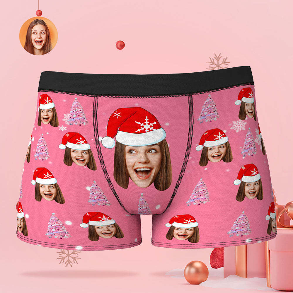 Custom Face Pink Christmas Tree Boxer Briefs Personalised Funny Christmas Gift - MyFaceSocksAu