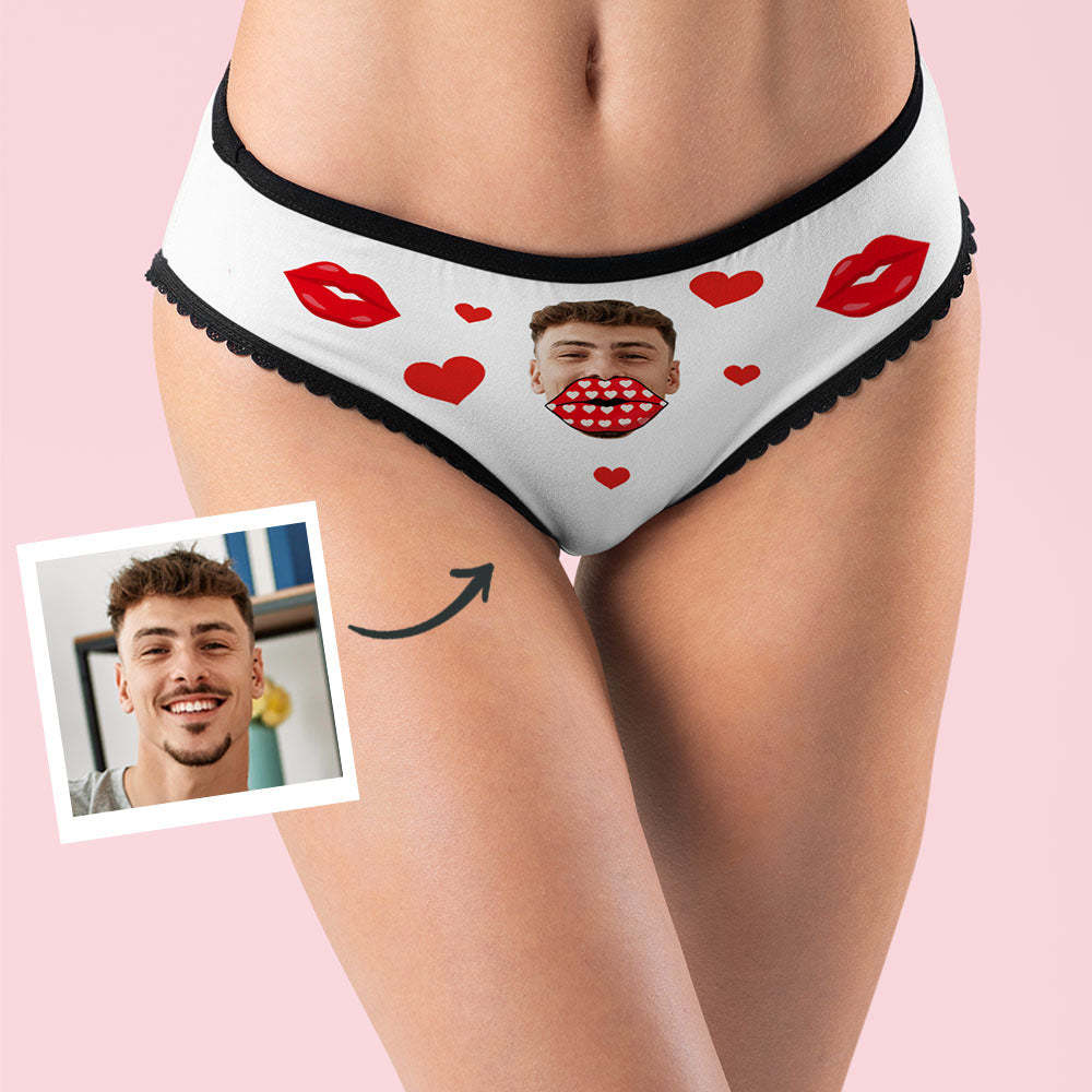 Custom Face Lips and Heart Underwear for Her AR View Personalized Thongs Valentine Gift - MyFaceSocksAu