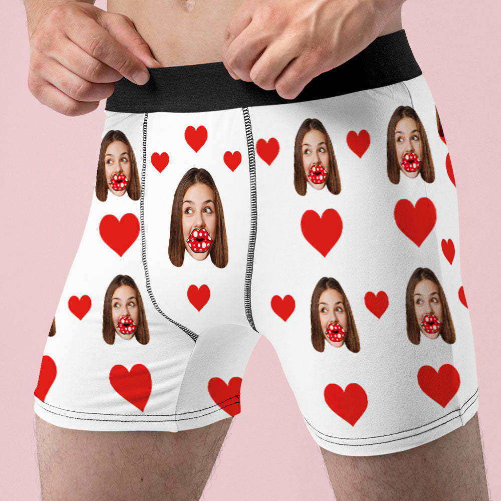 Custom Face Boxers AR View Personalized Heart and Lips Underwear Gift For Boyfriend - MyFaceSocksAu