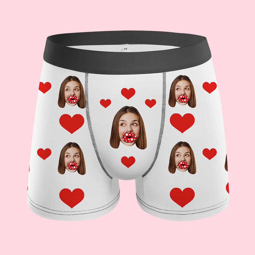 Custom Face Boxers AR View Personalized Heart and Lips Underwear Gift For Boyfriend - MyFaceSocksAu