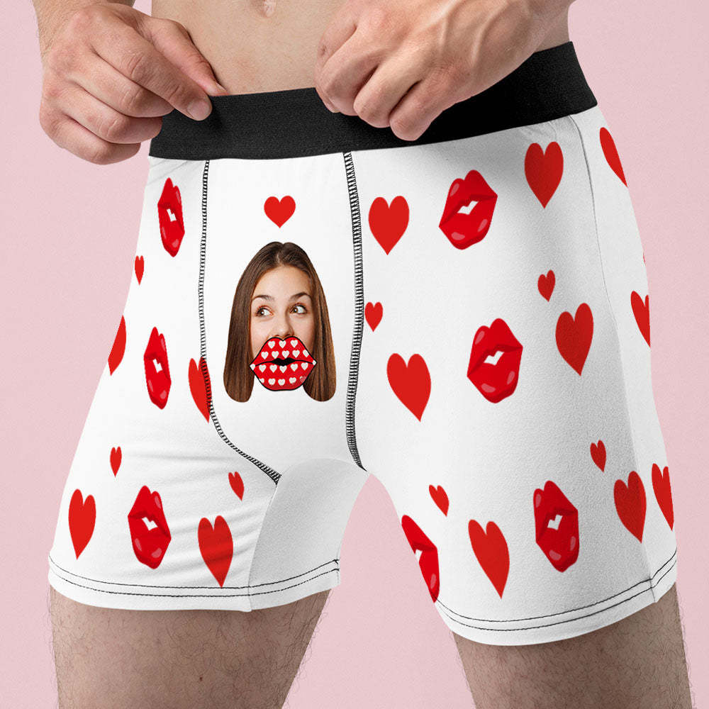 Custom Face Heart Boxer AR View Personalized Funny Lips Boxer Shorts Valentine's Day Gift - MyFaceSocksAu