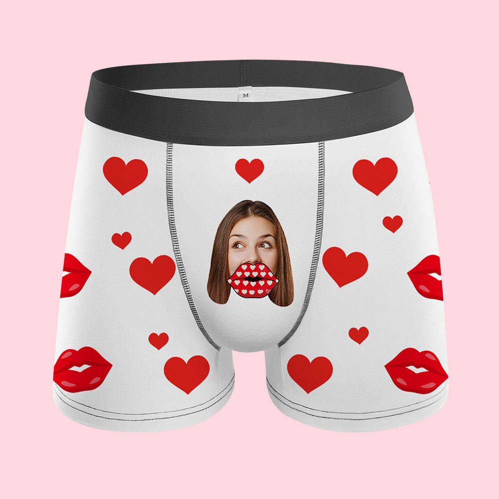 Custom Face Heart Boxer AR View Personalized Funny Lips Boxer Shorts Valentine's Day Gift - MyFaceSocksAu