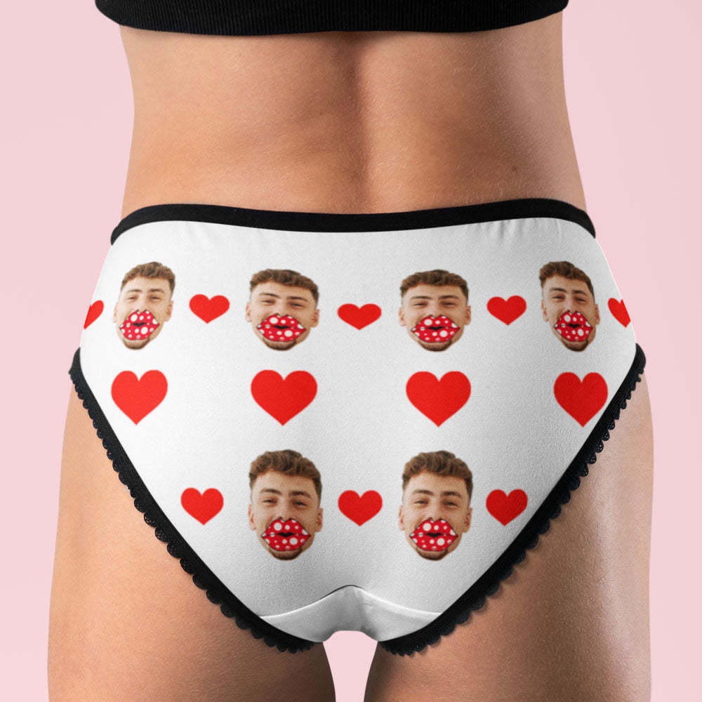 Custom Face Heart Boxers AR View Personalized Lips Thongs Valentine's Day Gift For Her - MyFaceSocksAu