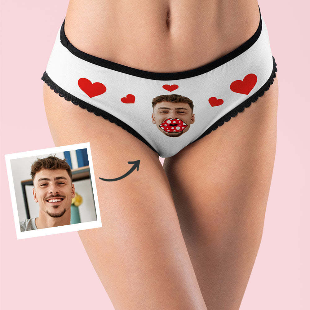 Custom Face Heart Boxers AR View Personalized Lips Thongs Valentine's Day Gift For Her - MyFaceSocksAu