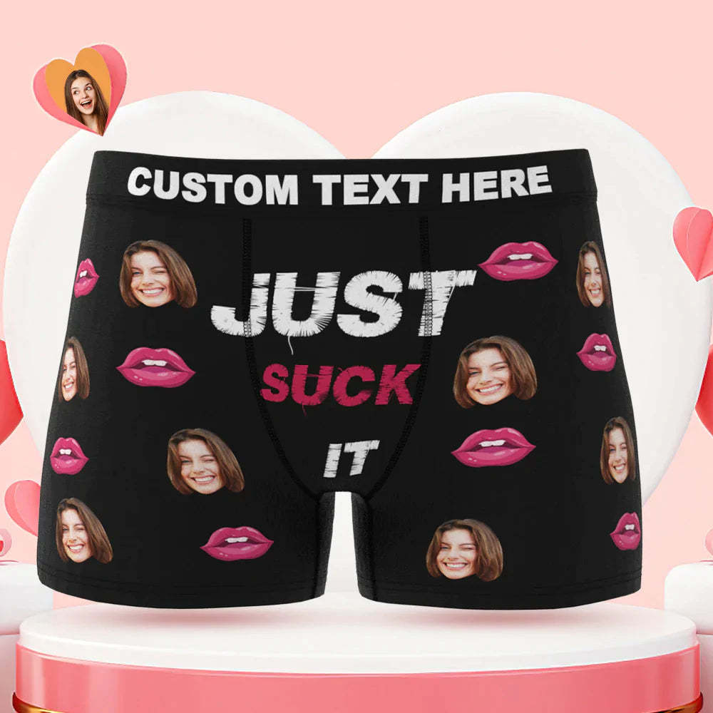 Custom Face Boxer Briefs Just Suck It Personalized Naughty Valentine's Day Gift for Him - MyFaceSocksAu