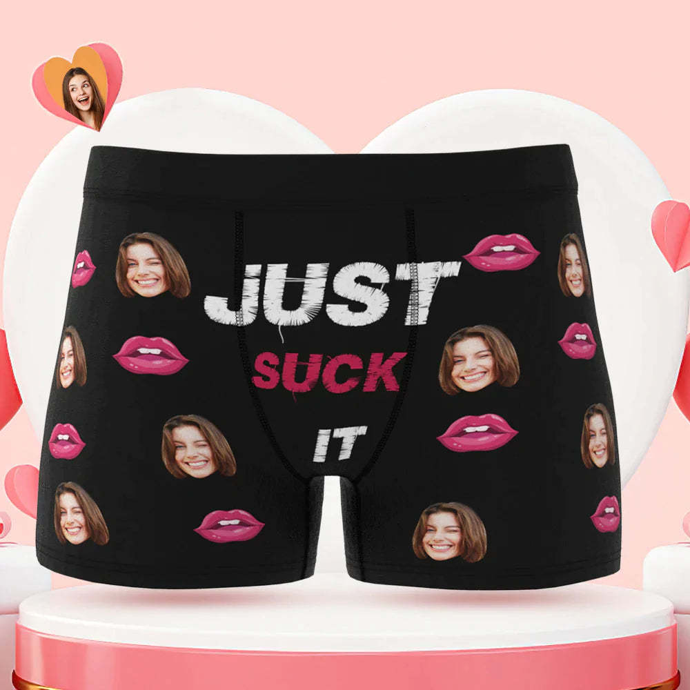 Custom Face Boxer Briefs Just Suck It Personalized Naughty Valentine's Day Gift for Him - MyFaceSocksAu