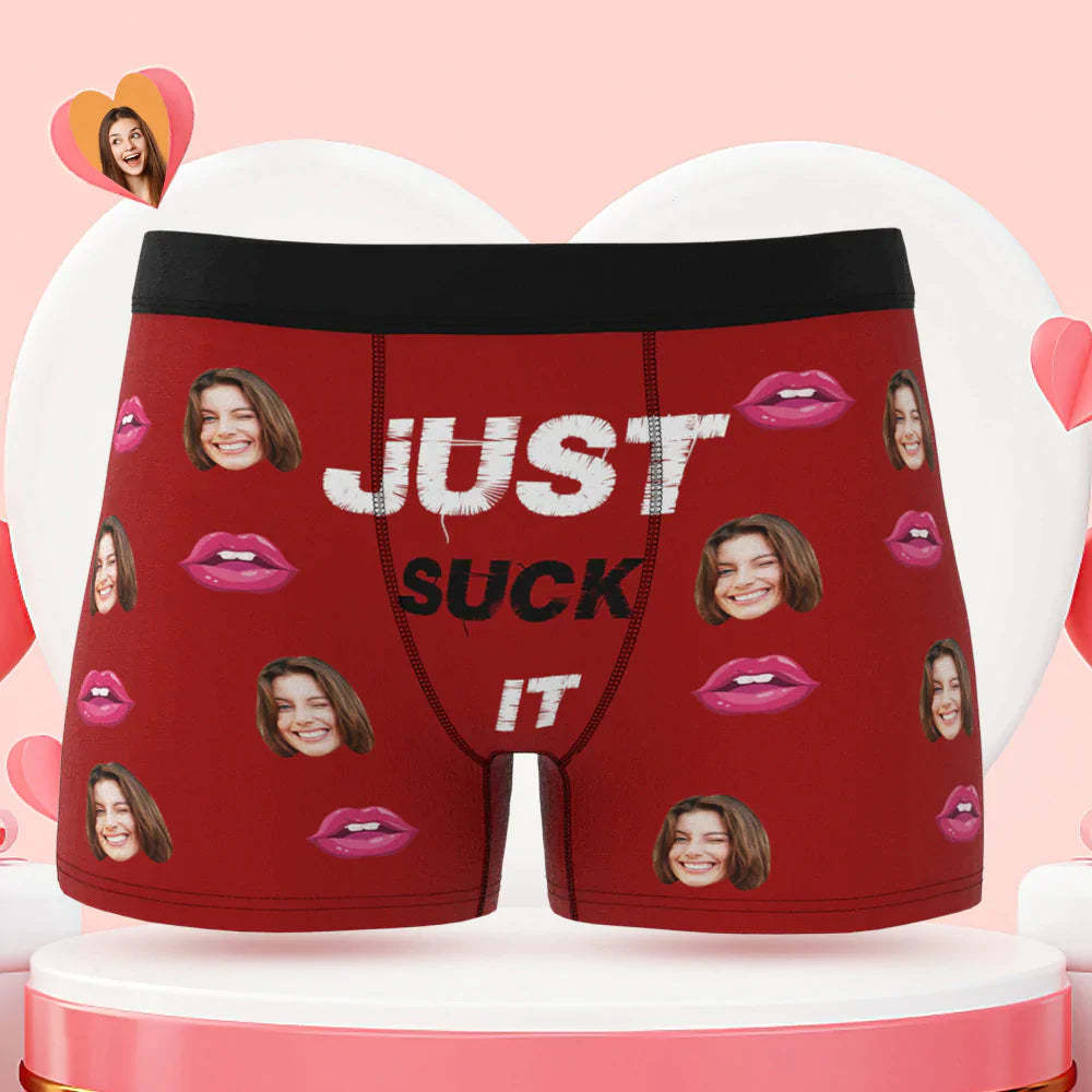 Custom Face Boxer Briefs Just Suck It Personalized Naughty Valentine's Day Gift for Him - MyFaceSocksAu