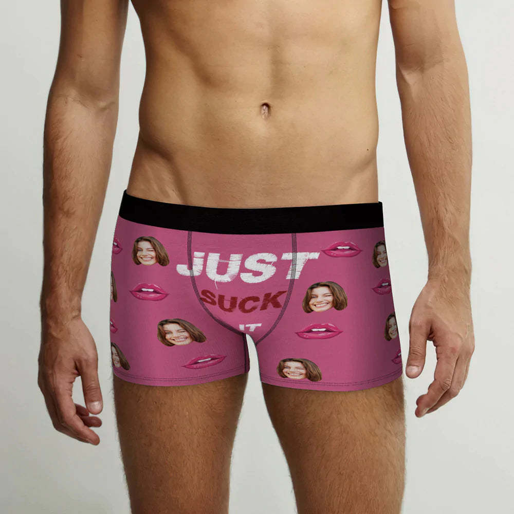Custom Face Boxer Briefs Just Suck It Personalized Naughty Valentine's Day Gift for Him - MyFaceSocksAu