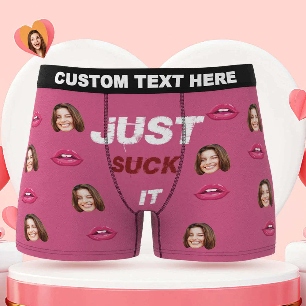 Custom Face Boxer Briefs Just Suck It Personalized Naughty Valentine's Day Gift for Him - MyFaceSocksAu