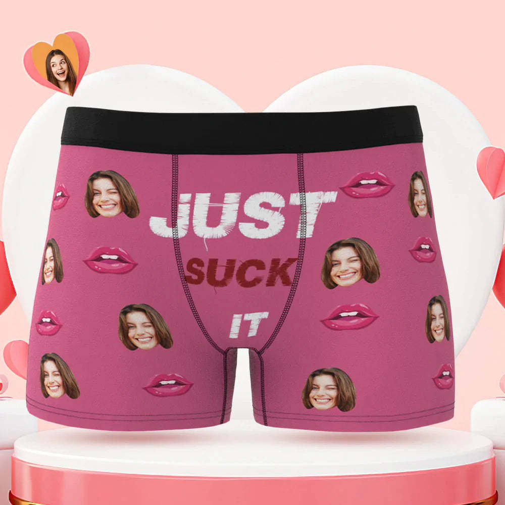 Custom Face Boxer Briefs Just Suck It Personalized Naughty Valentine's Day Gift for Him - MyFaceSocksAu