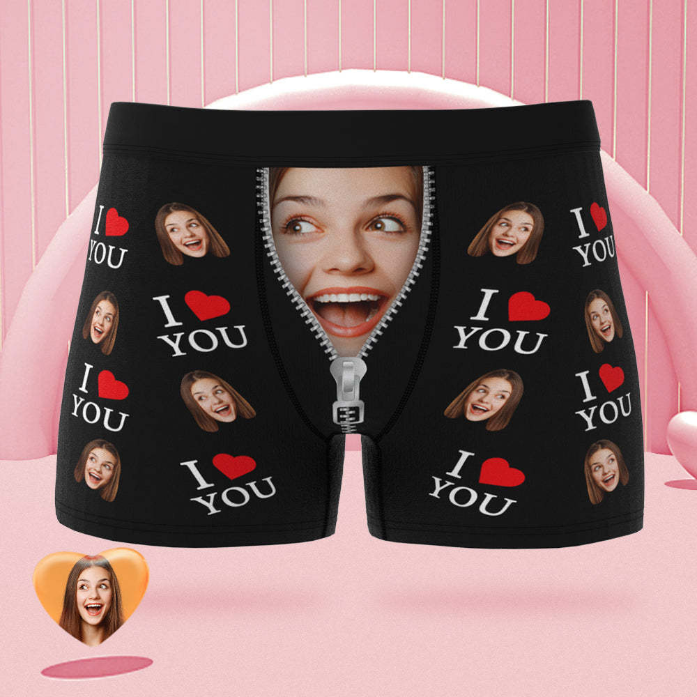 Custom Face Boxer Briefs I Love You Personalized Naughty Valentine's Day Gift for Him - MyFaceSocksAu