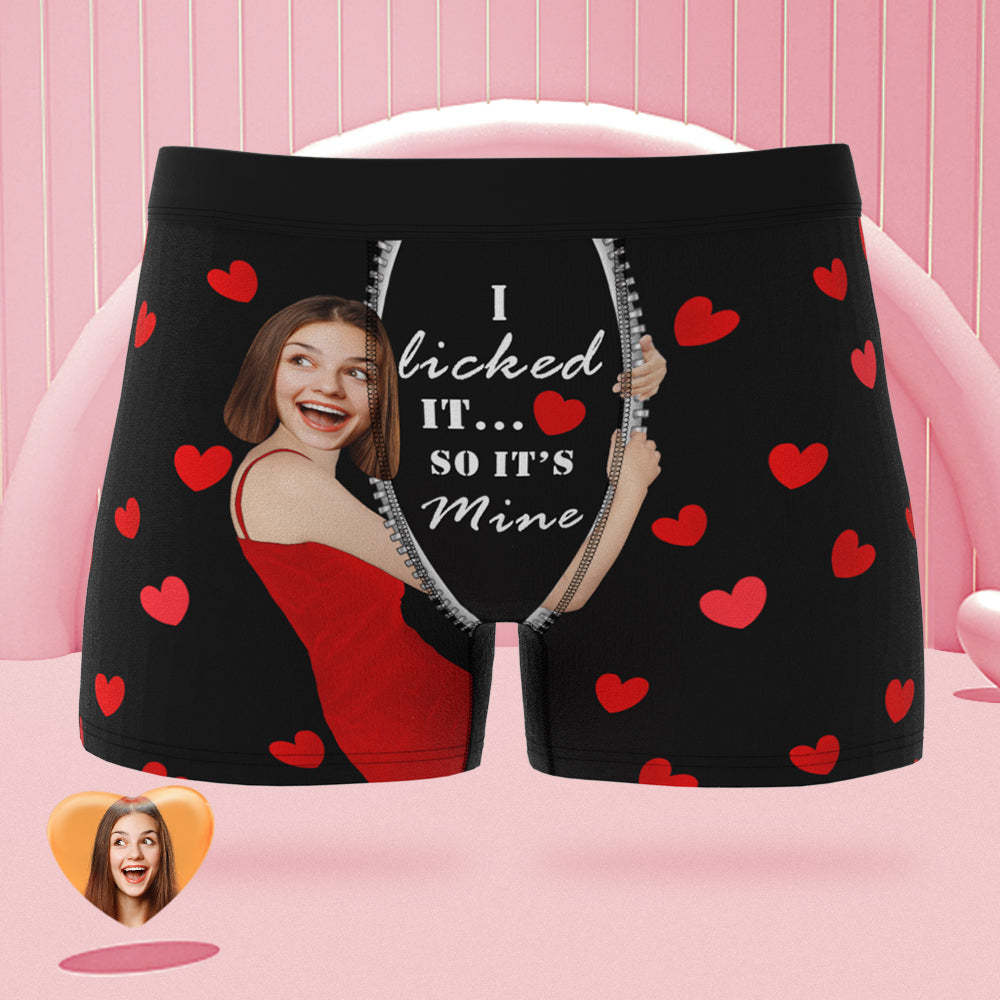 Custom Girlfriend Face Boxer Briefs I Licked It Personalized Naughty Valentine's Day Gift for Him - MyFaceSocksAu