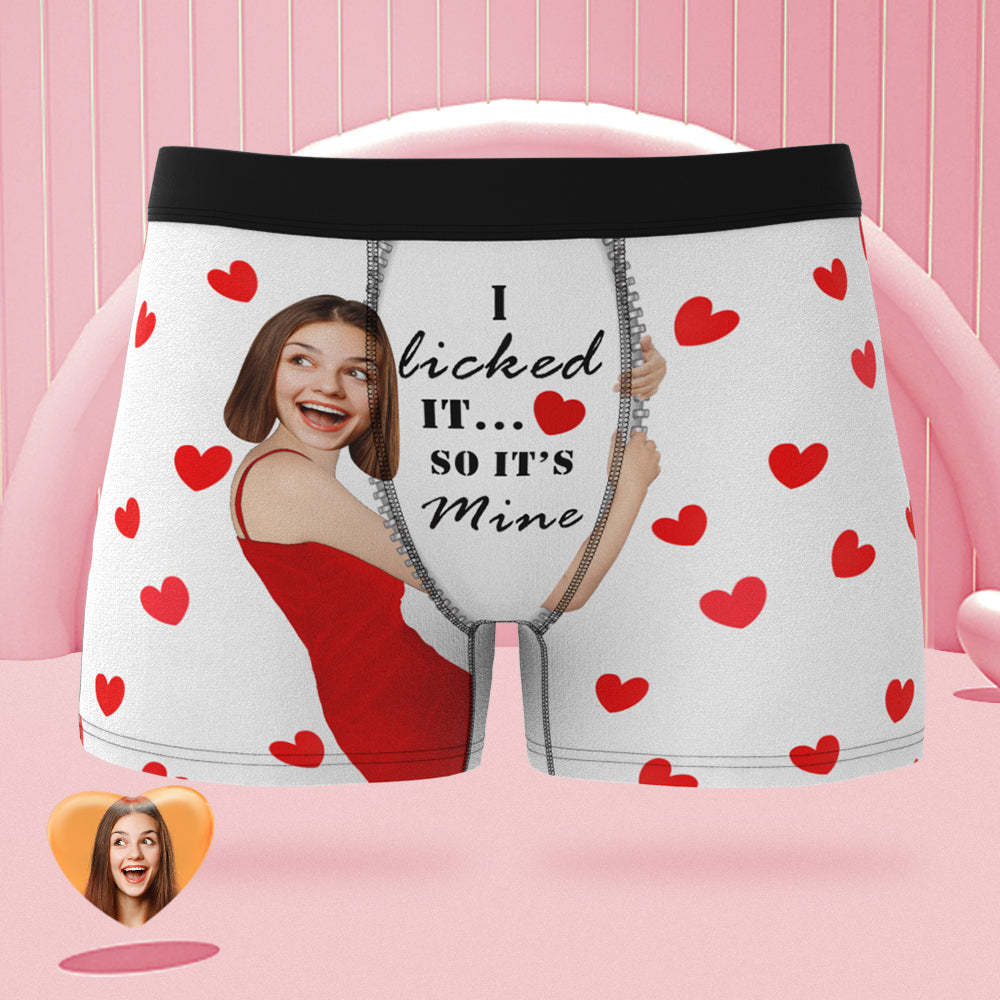 Custom Girlfriend Face Boxer Briefs I Licked It Personalized Naughty Valentine's Day Gift for Him - MyFaceSocksAu