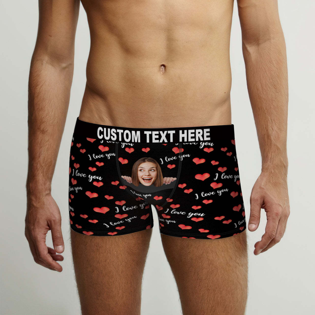 Custom Face Boxer Briefs I Love You with All My Heart Personalized Naughty Valentine's Day Gift for Him - MyFaceSocksAu
