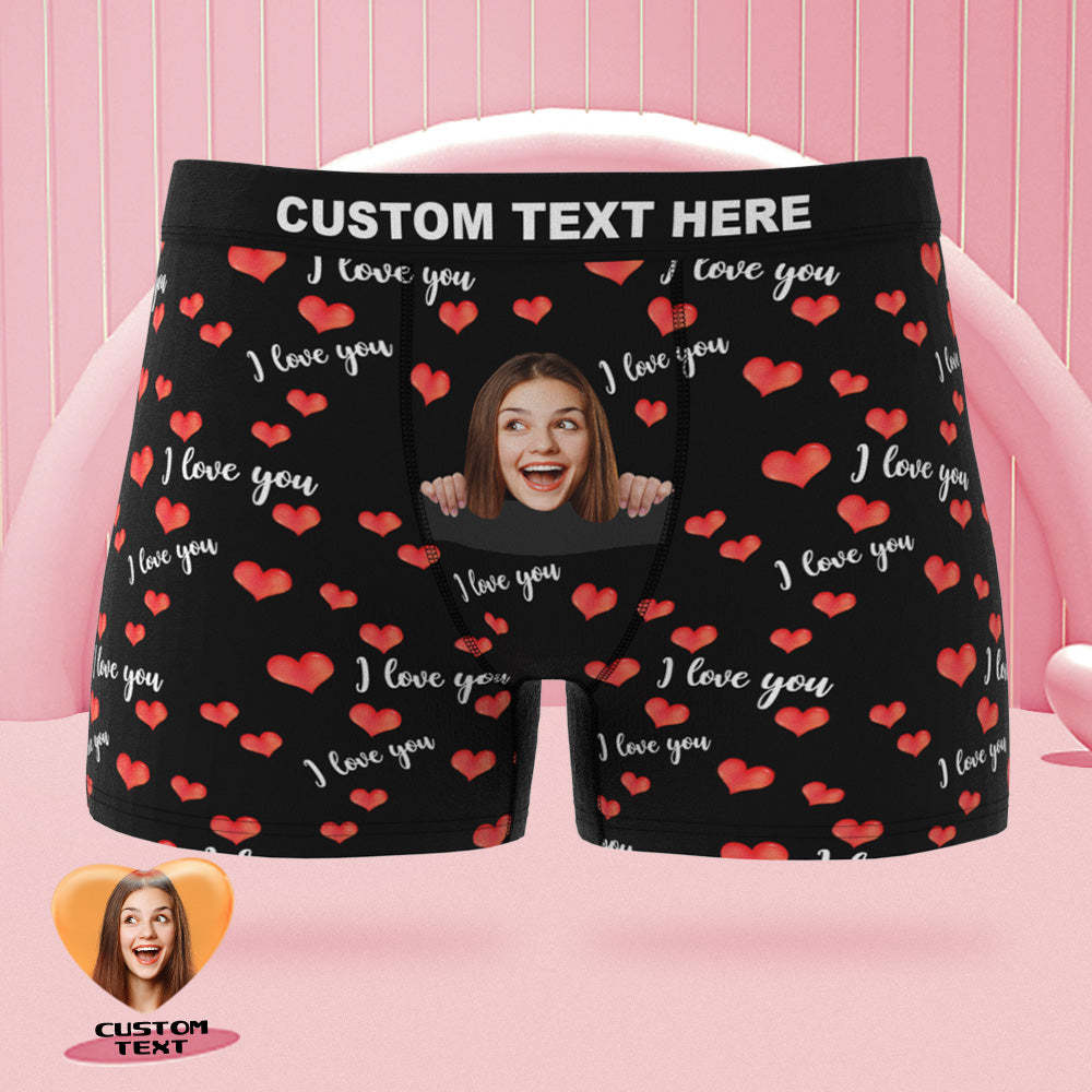 Custom Face Boxer Briefs I Love You with All My Heart Personalized Naughty Valentine's Day Gift for Him - MyFaceSocksAu