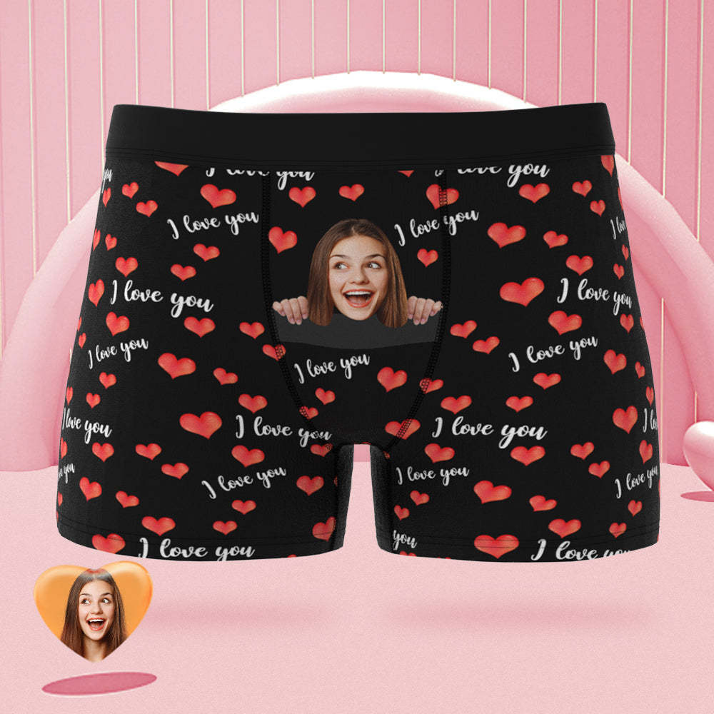 Custom Face Boxer Briefs I Love You with All My Heart Personalized Naughty Valentine's Day Gift for Him - MyFaceSocksAu