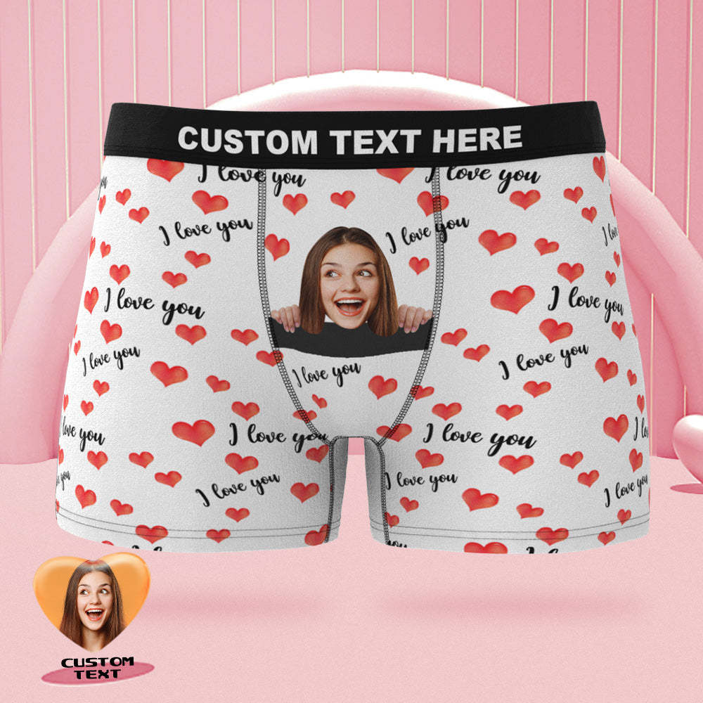 Custom Face Boxer Briefs I Love You with All My Heart Personalized Naughty Valentine's Day Gift for Him - MyFaceSocksAu