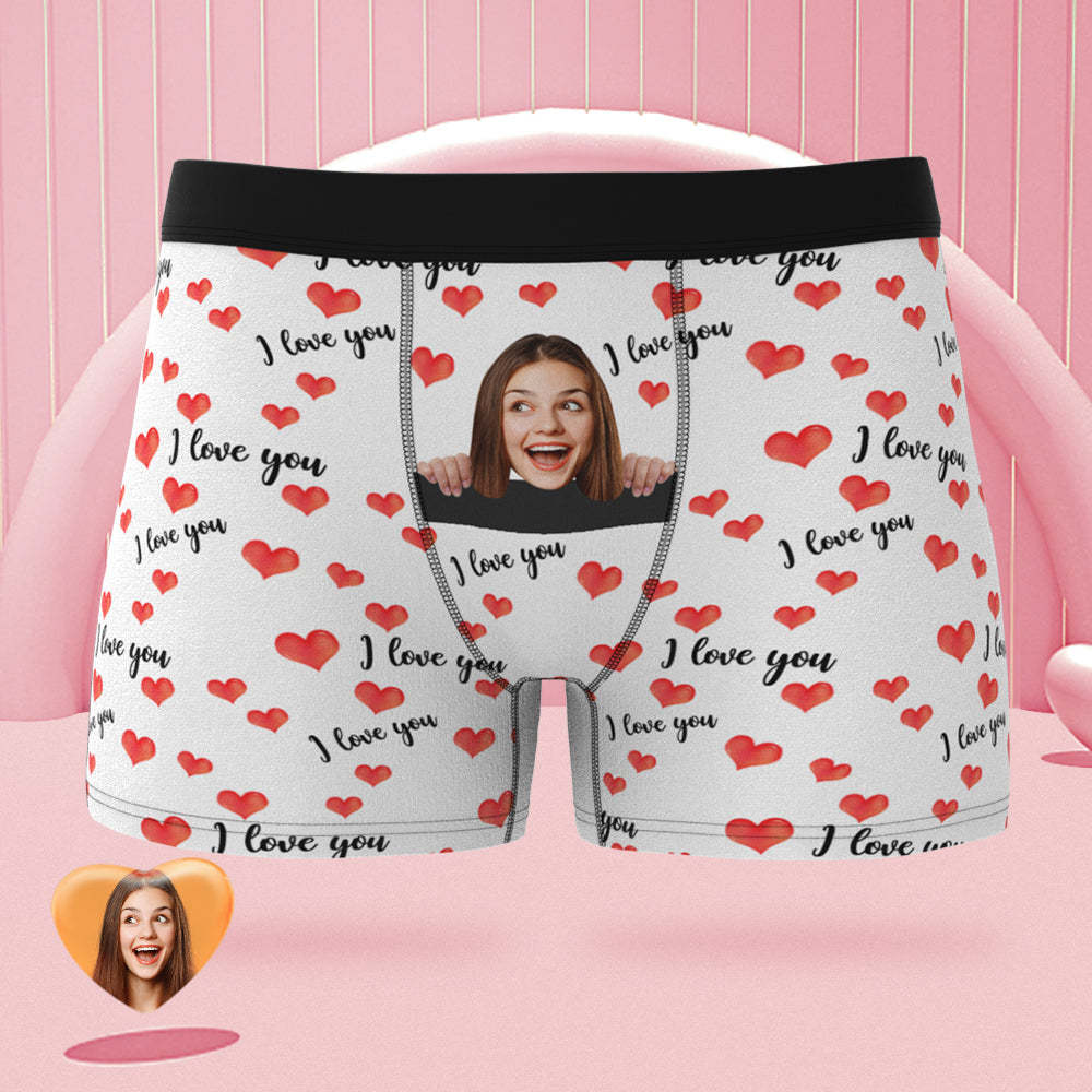 Custom Face Boxer Briefs I Love You with All My Heart Personalized Naughty Valentine's Day Gift for Him - MyFaceSocksAu