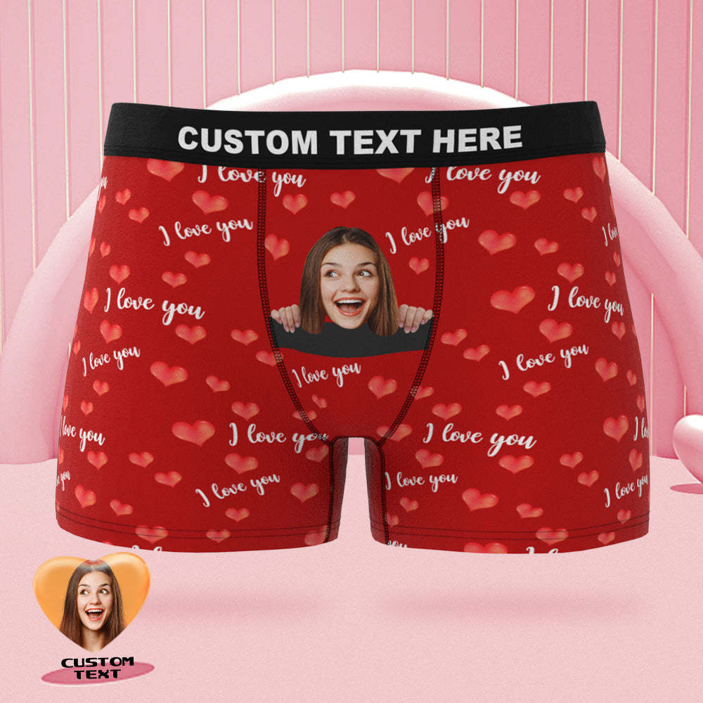Custom Face Boxer Briefs I Love You with All My Heart Personalized Naughty Valentine's Day Gift for Him - MyFaceSocksAu