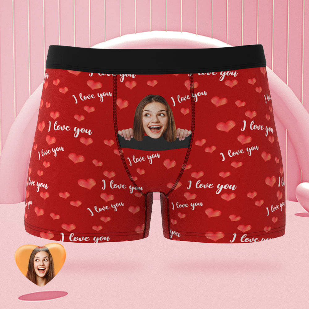 Custom Face Boxer Briefs I Love You with All My Heart Personalized Naughty Valentine's Day Gift for Him - MyFaceSocksAu
