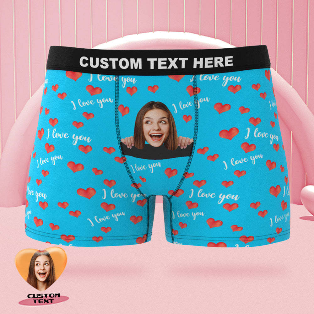 Custom Face Boxer Briefs I Love You with All My Heart Personalized Naughty Valentine's Day Gift for Him - MyFaceSocksAu