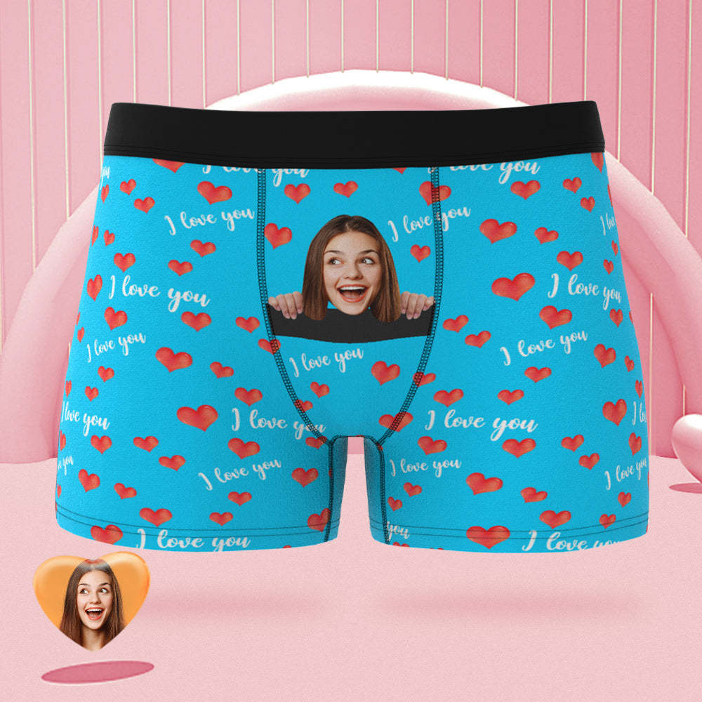 Custom Face Boxer Briefs I Love You with All My Heart Personalized Naughty Valentine's Day Gift for Him - MyFaceSocksAu