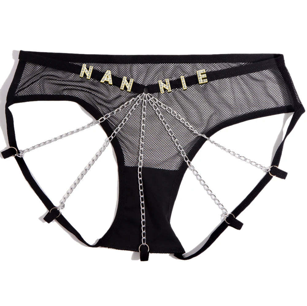 Custom Sexy Thongs with Jewelry Crystal Letter Name Women's Underwear Gift for Her - MyFaceSocksAu
