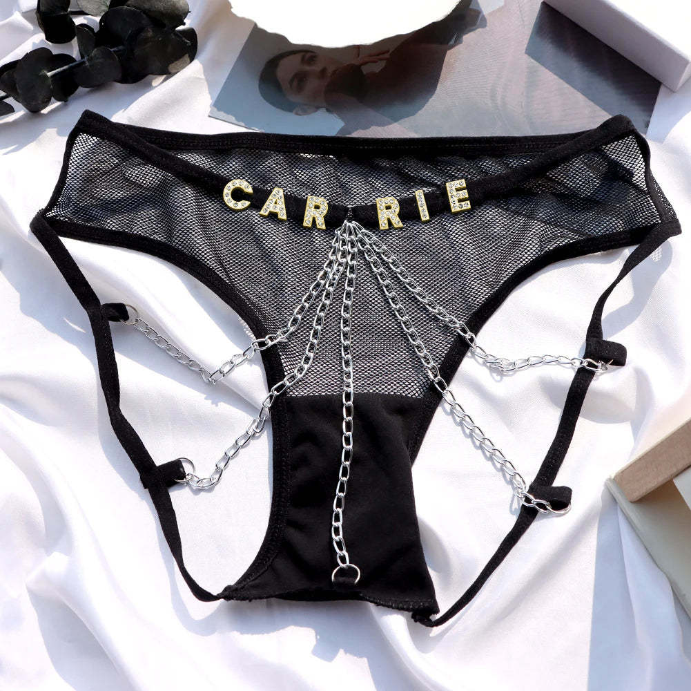 Custom Sexy Thongs with Jewelry Crystal Letter Name Women's Underwear Gift for Her - MyFaceSocksAu
