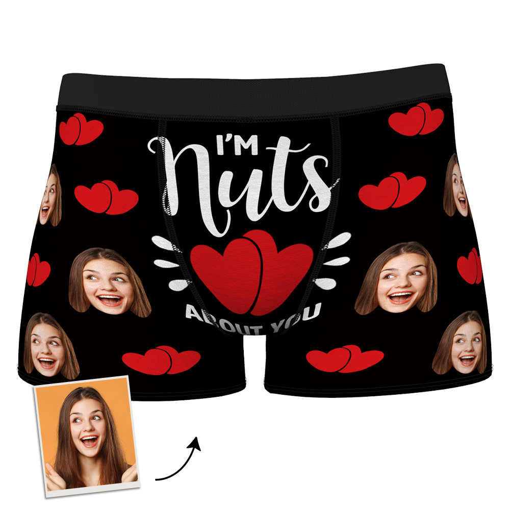 Men Customized Photo Boxer 3D Online Preview Girlfriend's Face - I'm Nuts about You