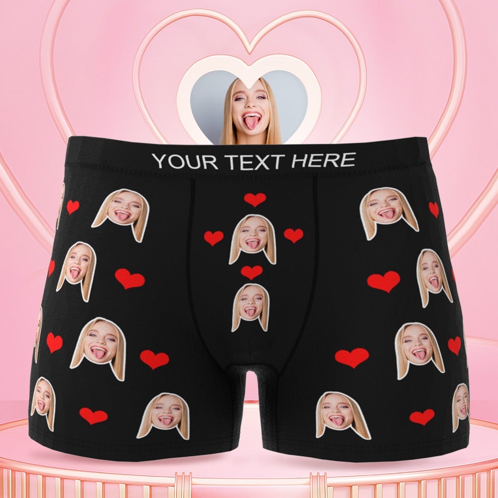 Custom Face Boxer Shorts 3d Preview Waistband Text Heart