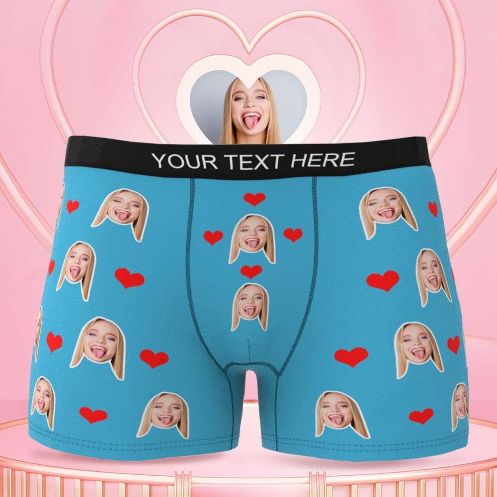 Men Custom Face Boxer Heart Shorts Personalized Face Boxer For Boyfriend Personalized LGBT Gifts - MyFaceSocksAu