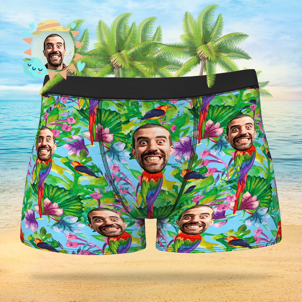 Custom Face On Boxer Shorts Men's Gifts Photo Boxer Briefs - Parrot - MyFaceSocksAu