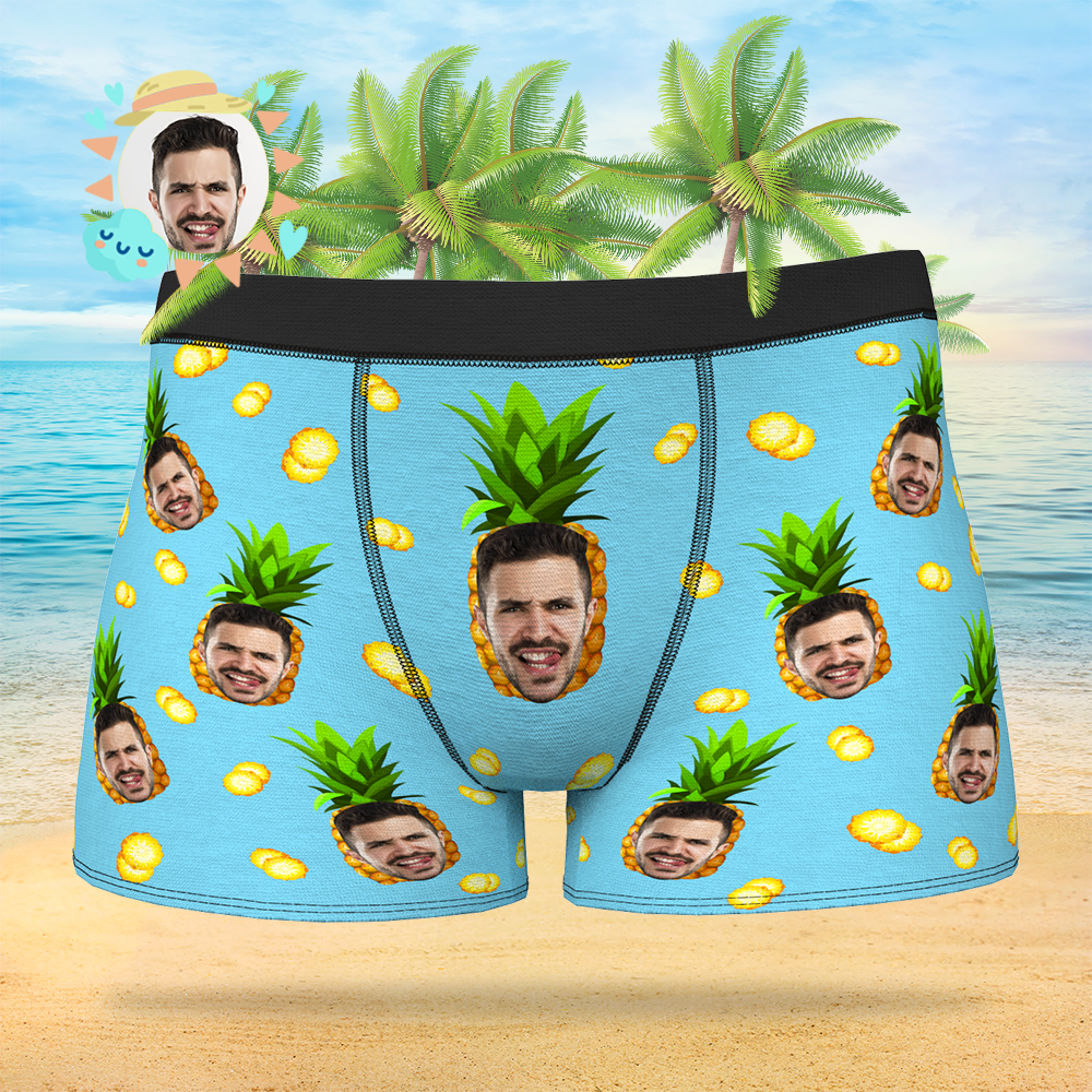 Custom Face On Boxer Shorts Men's Gifts Photo Boxer Briefs - Pineapple - MyFaceSocksAu