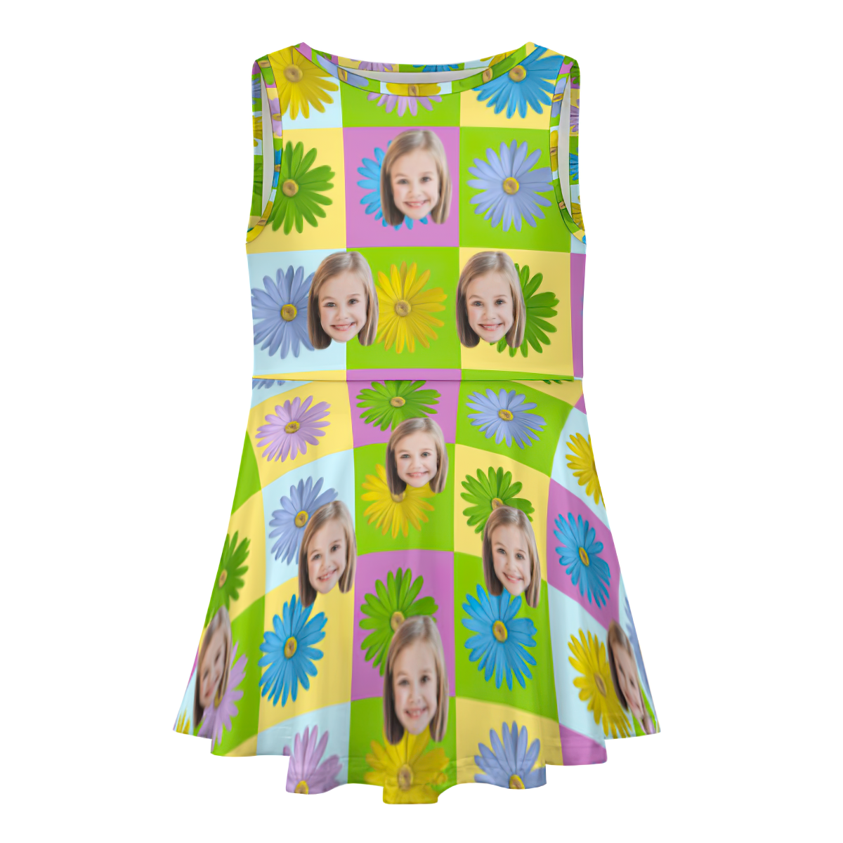 Custom Face Dress Personalised Summer Hawaiian Girls'Dresses Colored Daisies - MyFaceSocksAu