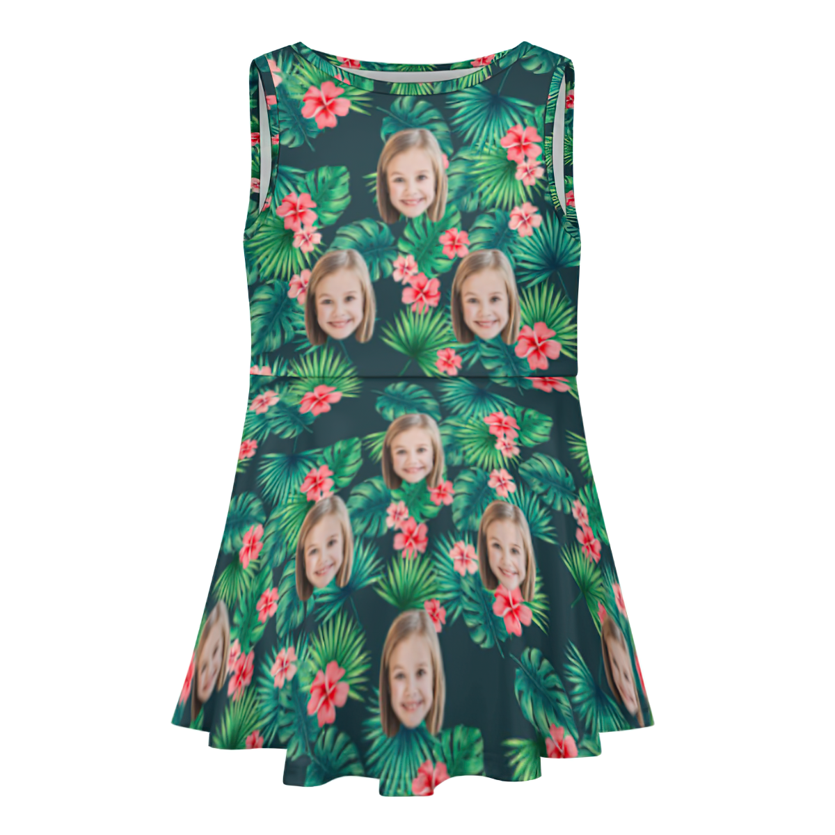 Custom Face Dress Personalised Summer Hawaiian Girls'Dresses Red Flowers - MyFaceSocksAu