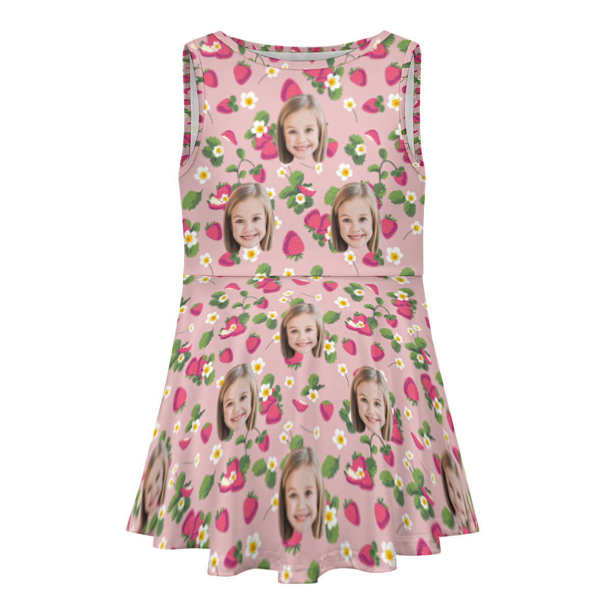 Custom Face Dress Personalised Summer Hawaiian Girls' Pink Dresses Sweet Strawberry - MyFaceSocksAu