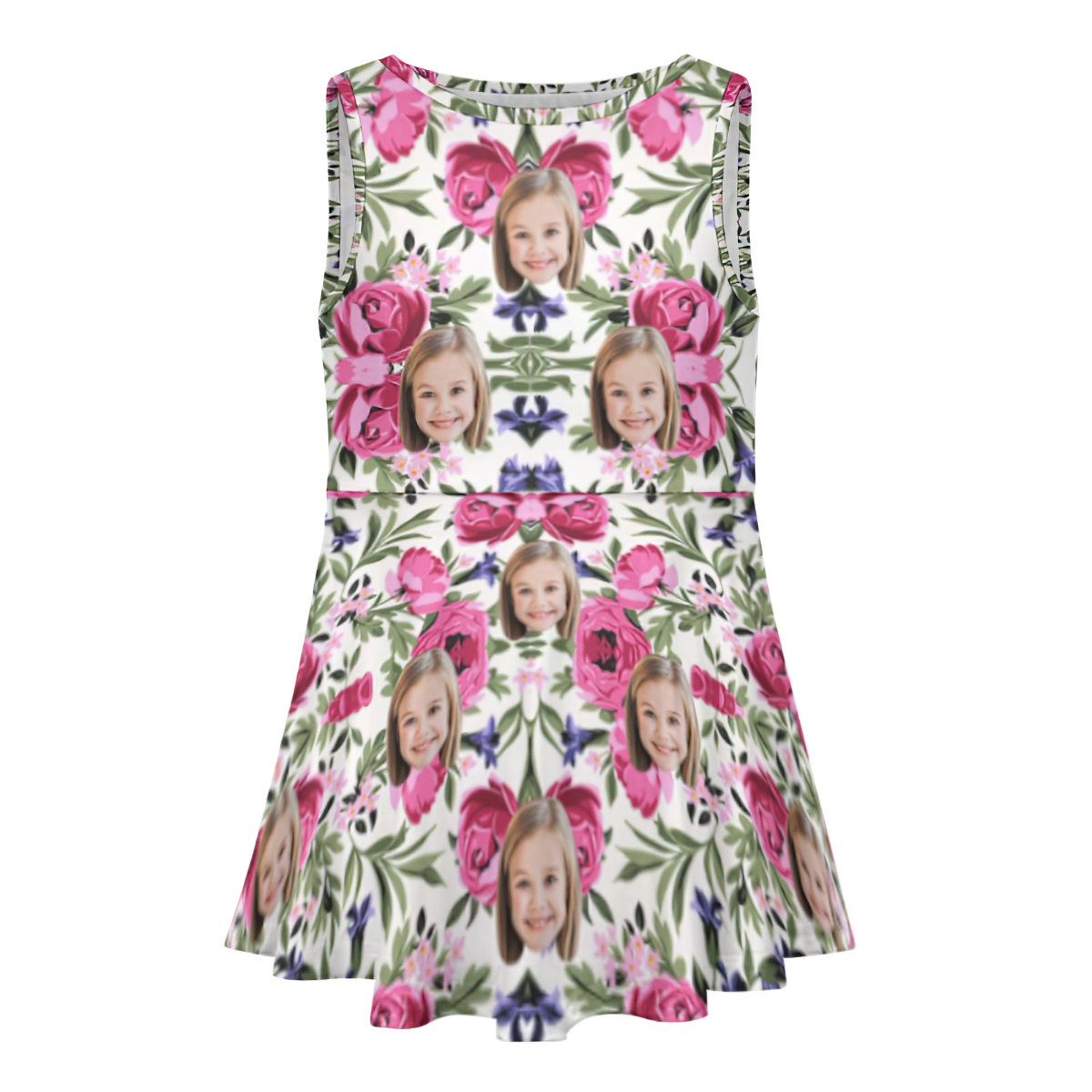 Custom Face Dress Personalised Summer Hawaiian Girls'Dresses Pink Roses - MyFaceSocksAu