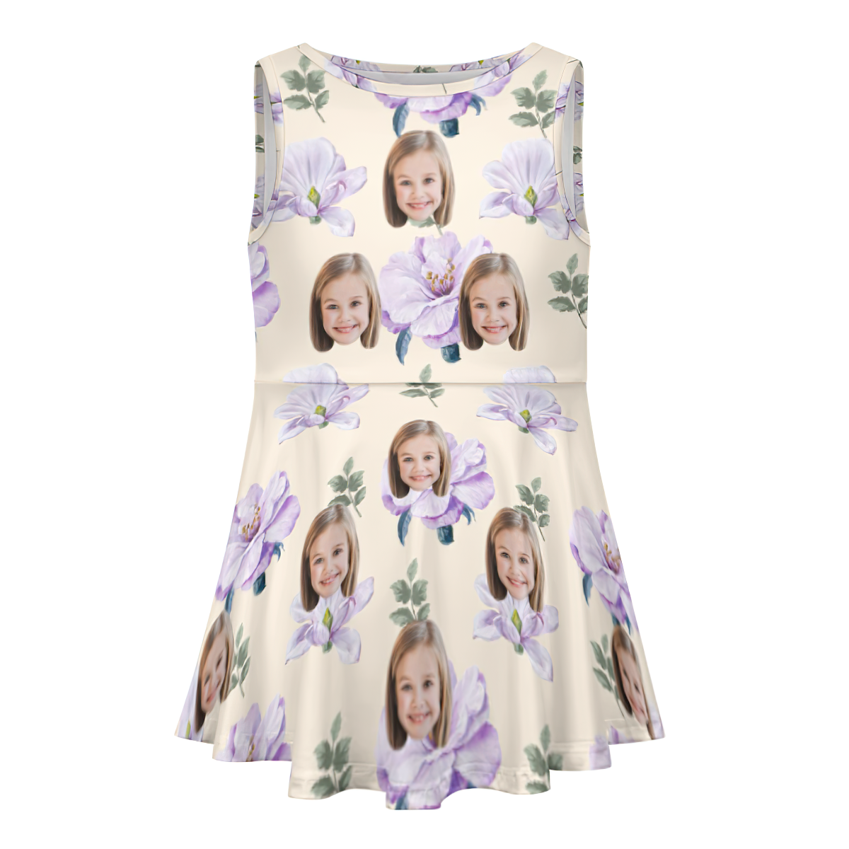 Custom Face Dress Personalised Summer Hawaiian Girls'Dresses Purple Flowers - MyFaceSocksAu