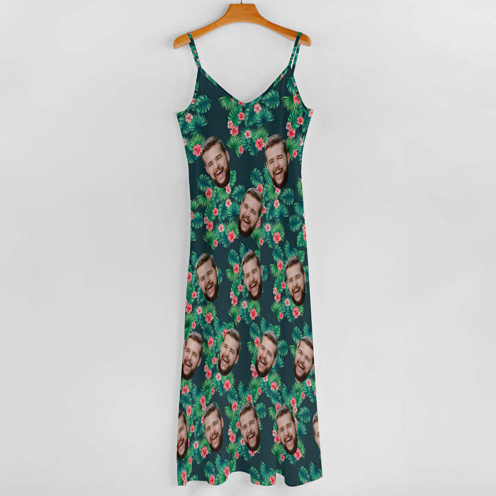 Custom Face Hawaiian Style Red Flowers Long Dress And Shirt Family Matching - MyFaceSocksAu