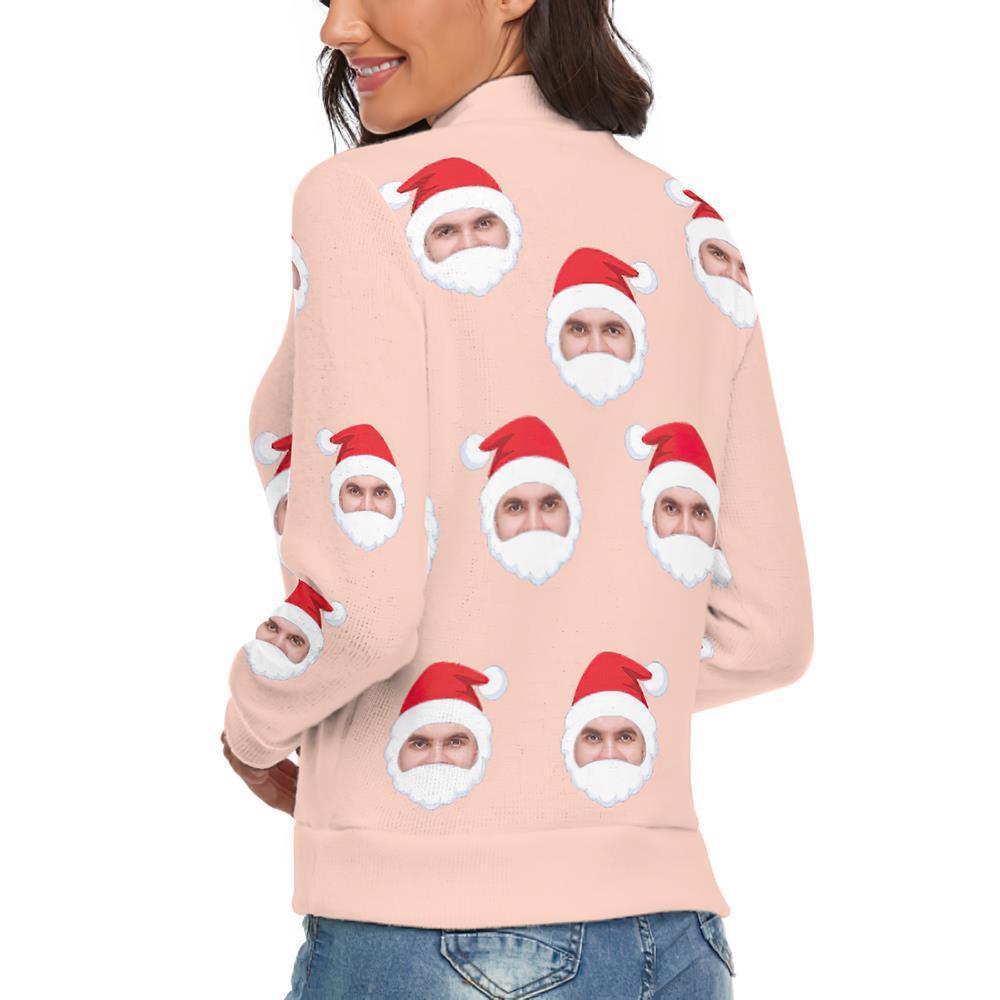 Custom Face Turtleneck for Women Ugly Christmas Sweater Knitted Loose Pullovers - Santa Claus - MyFaceSocksAu