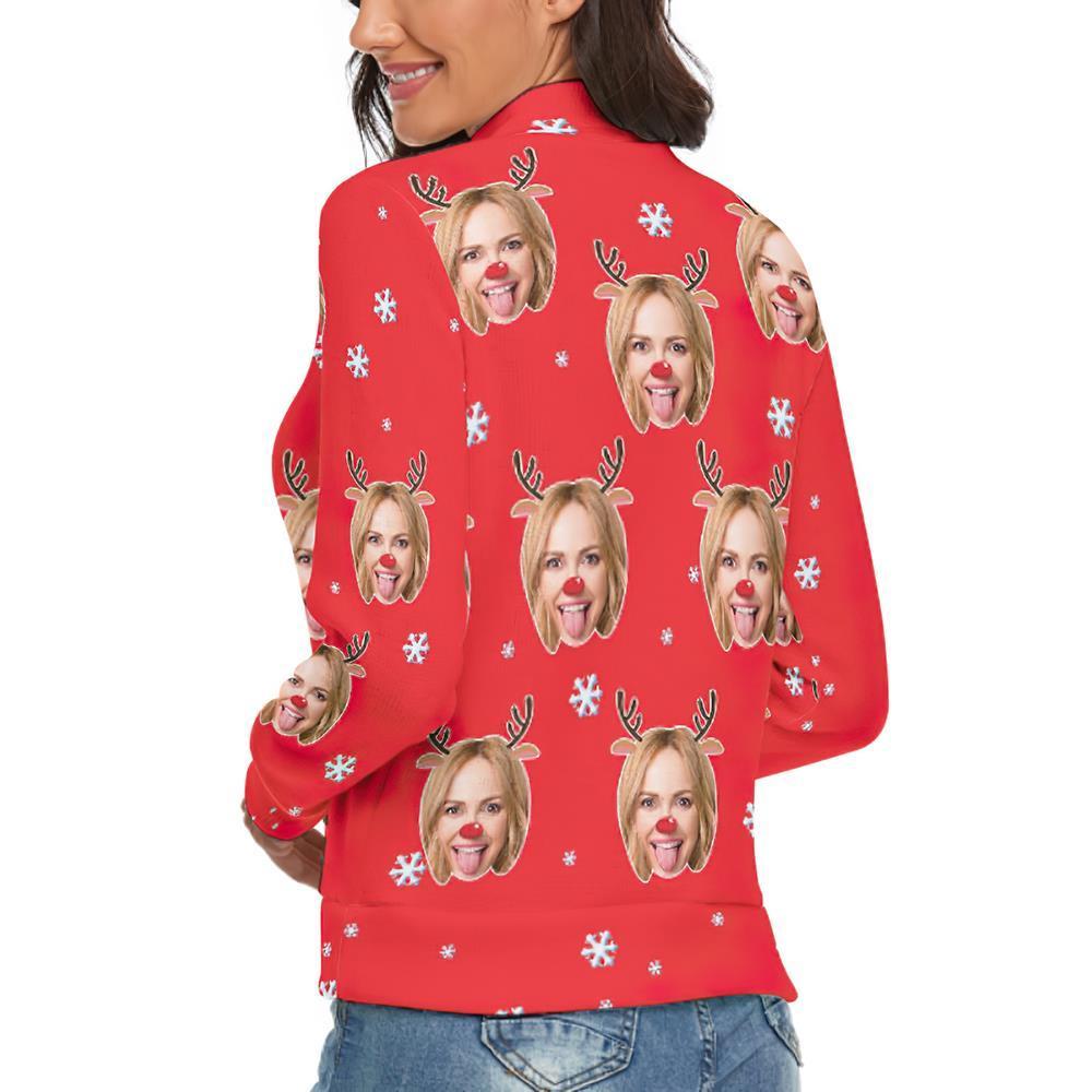 Custom Face Turtleneck for Women Ugly Christmas Sweater Knitted Loose Pullovers - Reindeer - MyFaceSocksAu
