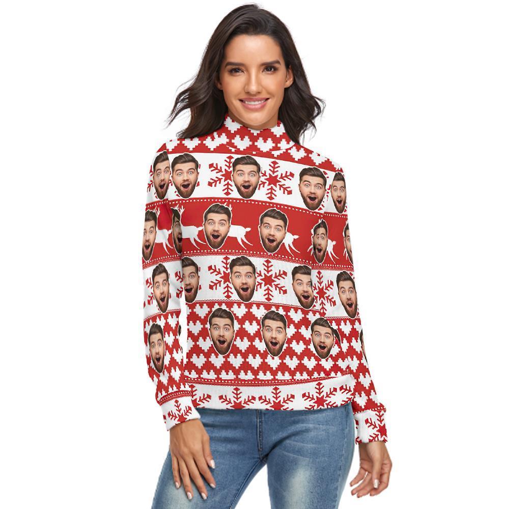 Custom Face Turtleneck for Women Ugly Christmas Sweater Knitted Loose Pullovers - Classic Pattern - MyFaceSocksAu