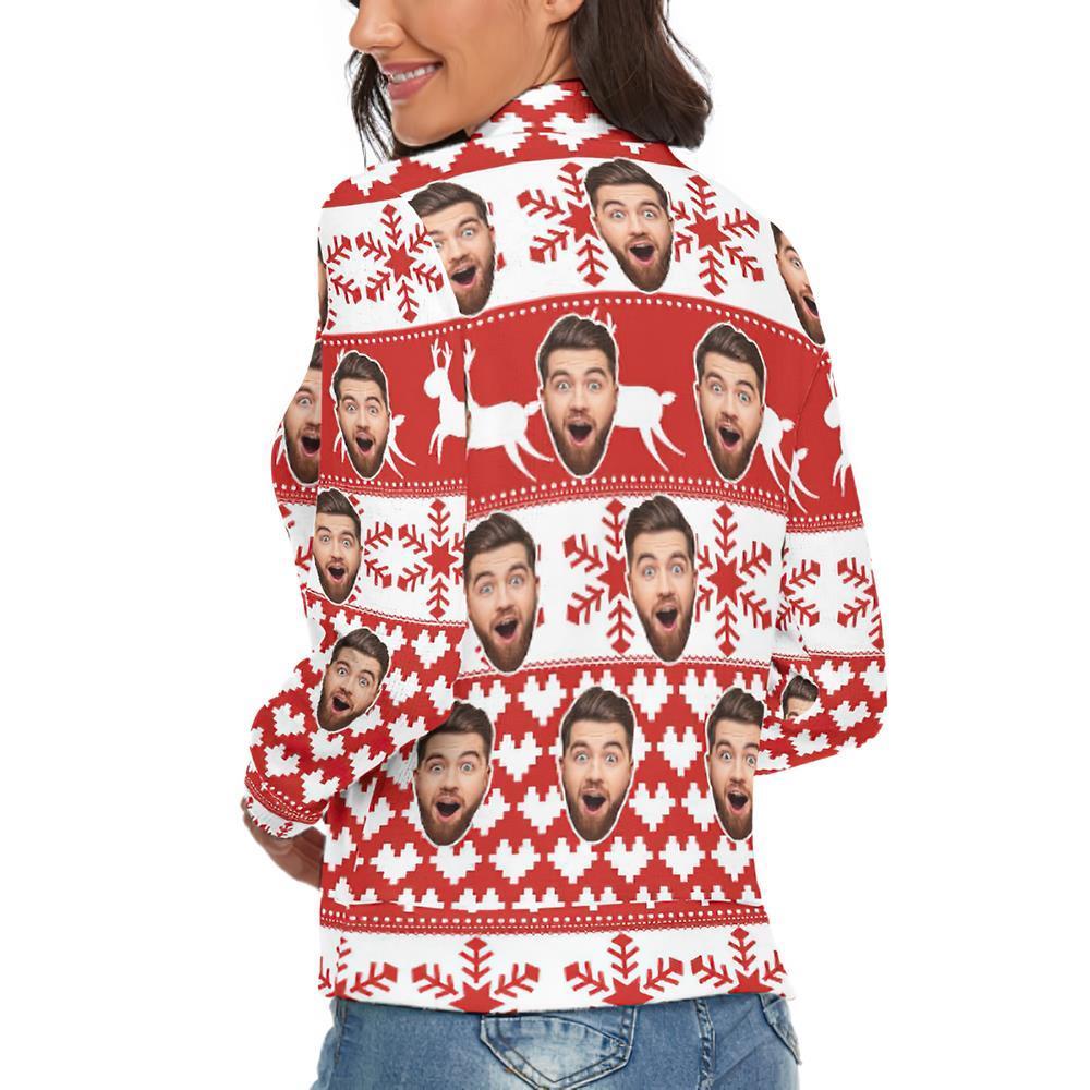 Custom Face Turtleneck for Women Ugly Christmas Sweater Knitted Loose Pullovers - Classic Pattern - MyFaceSocksAu